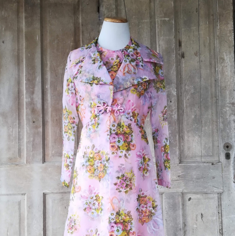 Vintage Pink Floral Formal Dress